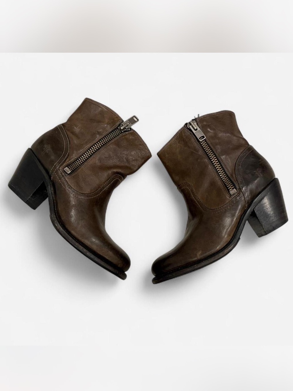 Frye Brown Leather Ankle Boots with Side Zip